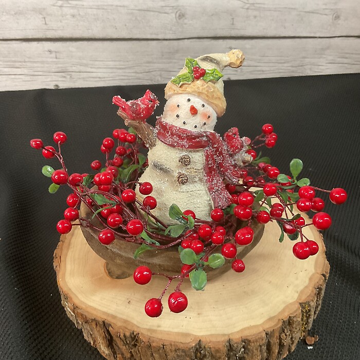 Small dough bowl with snowman and berries