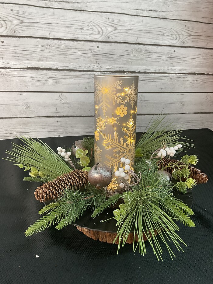 Silver snowflake candle centerpiece